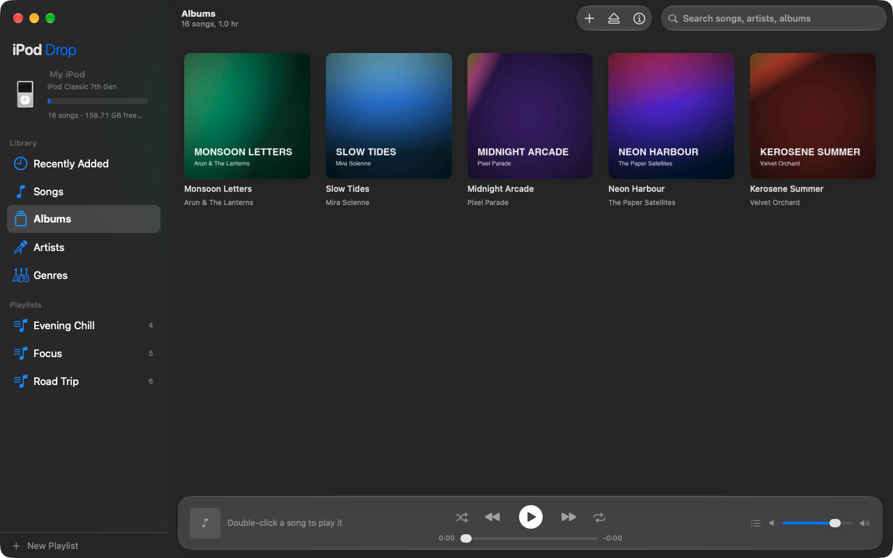 The Albums view showing album covers from the iPod